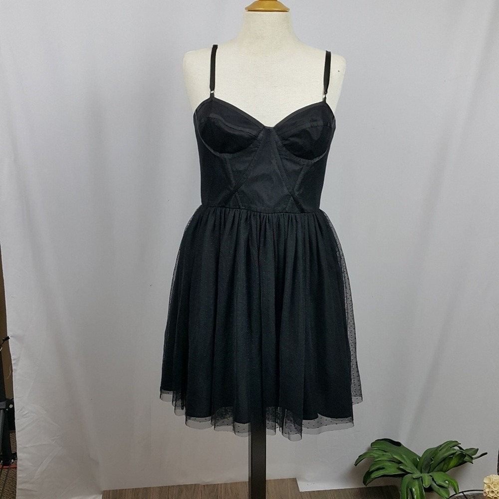 vintage Jill Stuart sz 10 black mesh dress, corset, tulle, adjustable straps